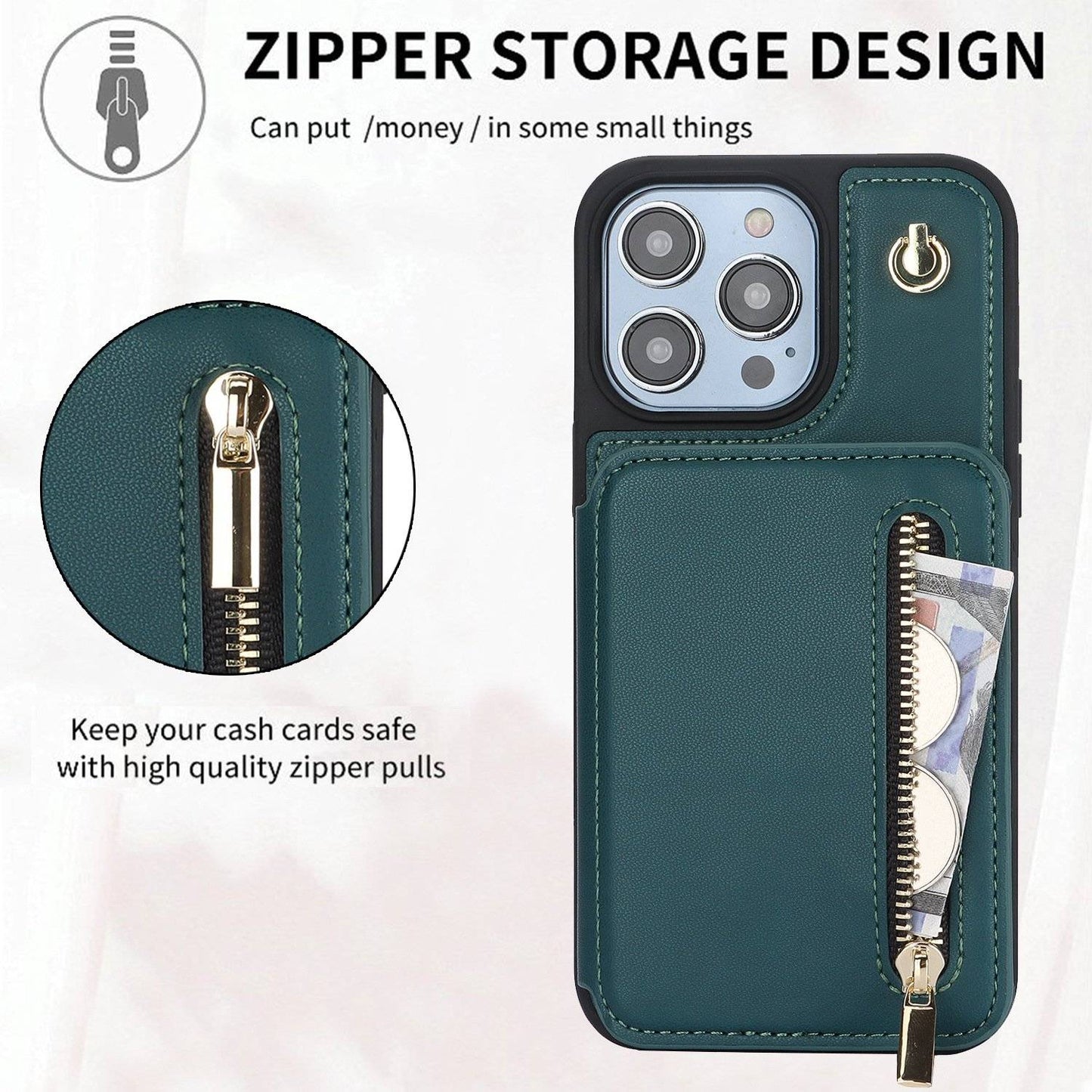 🔥Card Slot Phone Case with Zipper Pocket Kickstand Purse Hand Strap Cover for iPhone/Samsung