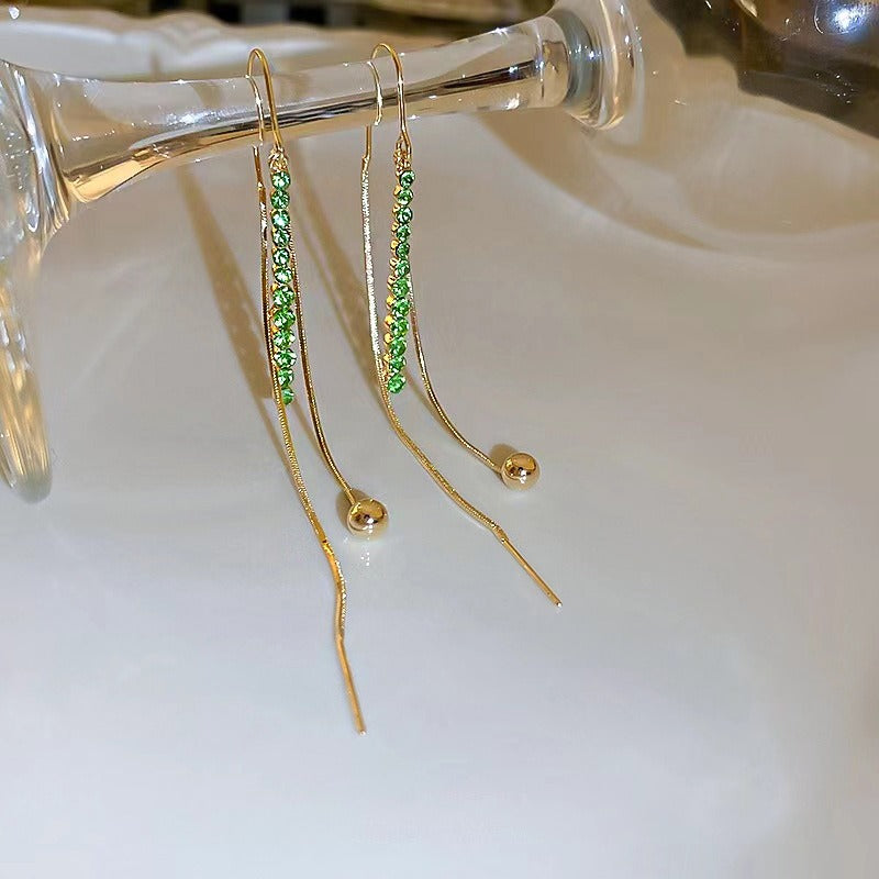 🎄CHRISTMAS PRE-SALE🎁14K GOLD-PLATED LONG CRYSTAL THREADER EARRINGS