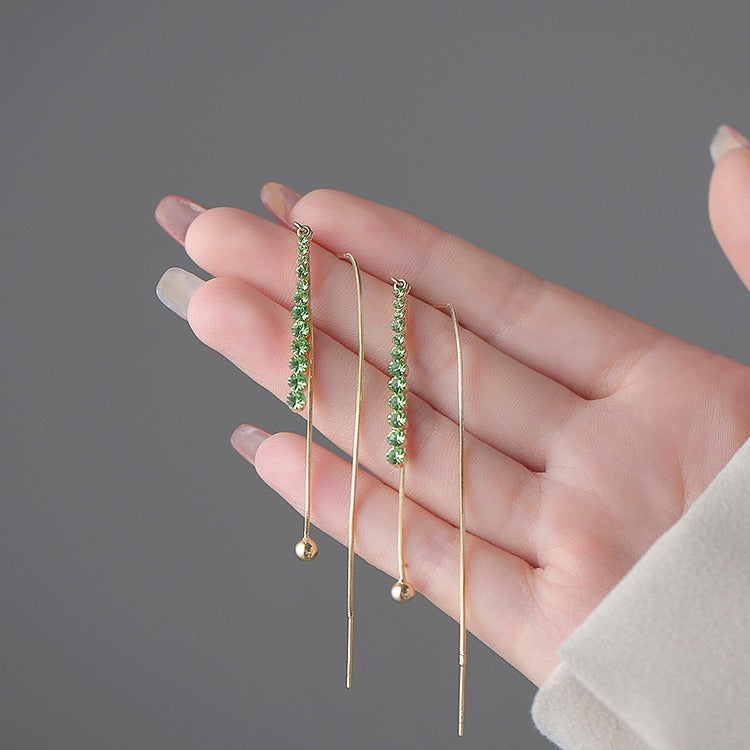 🎄CHRISTMAS PRE-SALE🎁14K GOLD-PLATED LONG CRYSTAL THREADER EARRINGS