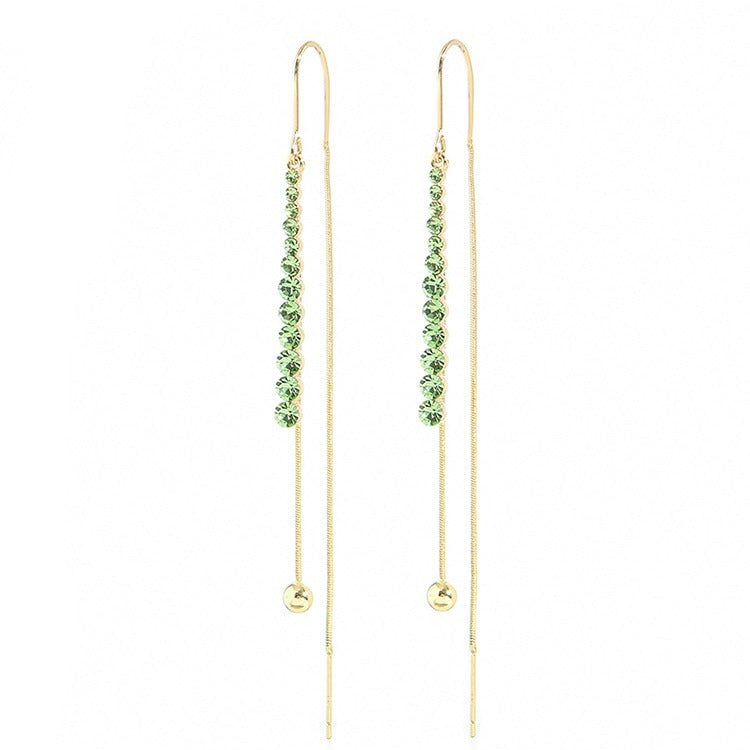 🎄CHRISTMAS PRE-SALE🎁14K GOLD-PLATED LONG CRYSTAL THREADER EARRINGS