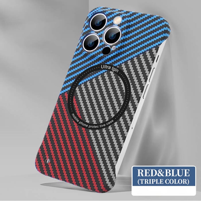 Triple Color Blocking Carbon Fiber Magnetic charging Case For iPhone