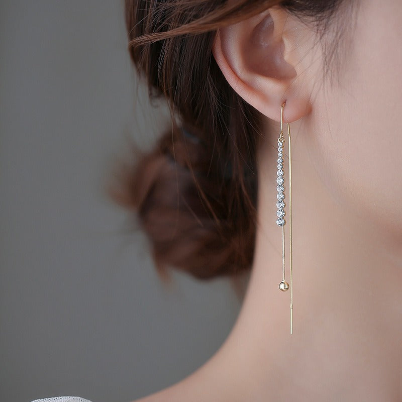 🎄CHRISTMAS PRE-SALE🎁14K GOLD-PLATED LONG CRYSTAL THREADER EARRINGS
