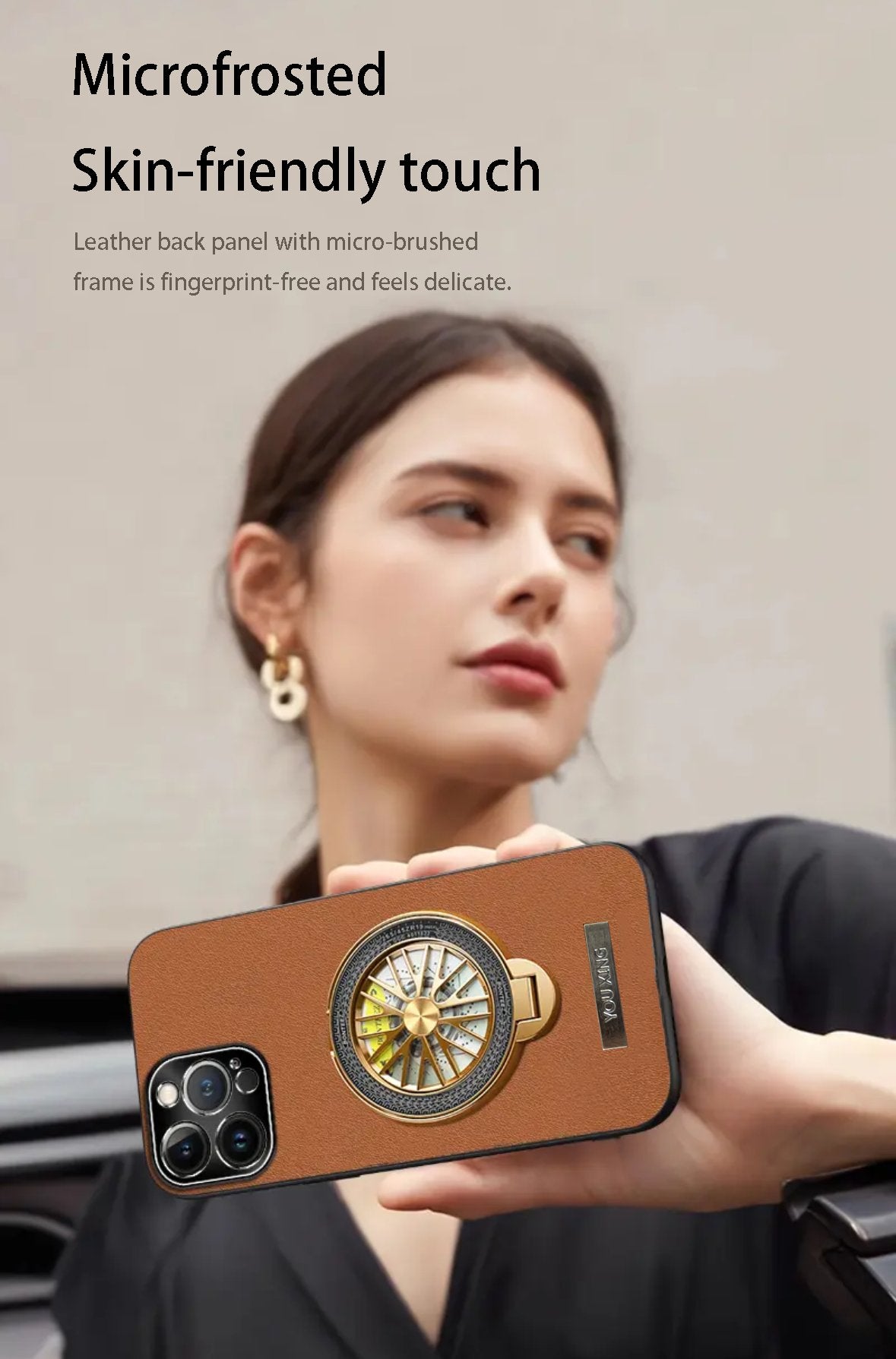 Lychee Leather Pattern Stand Phone Case