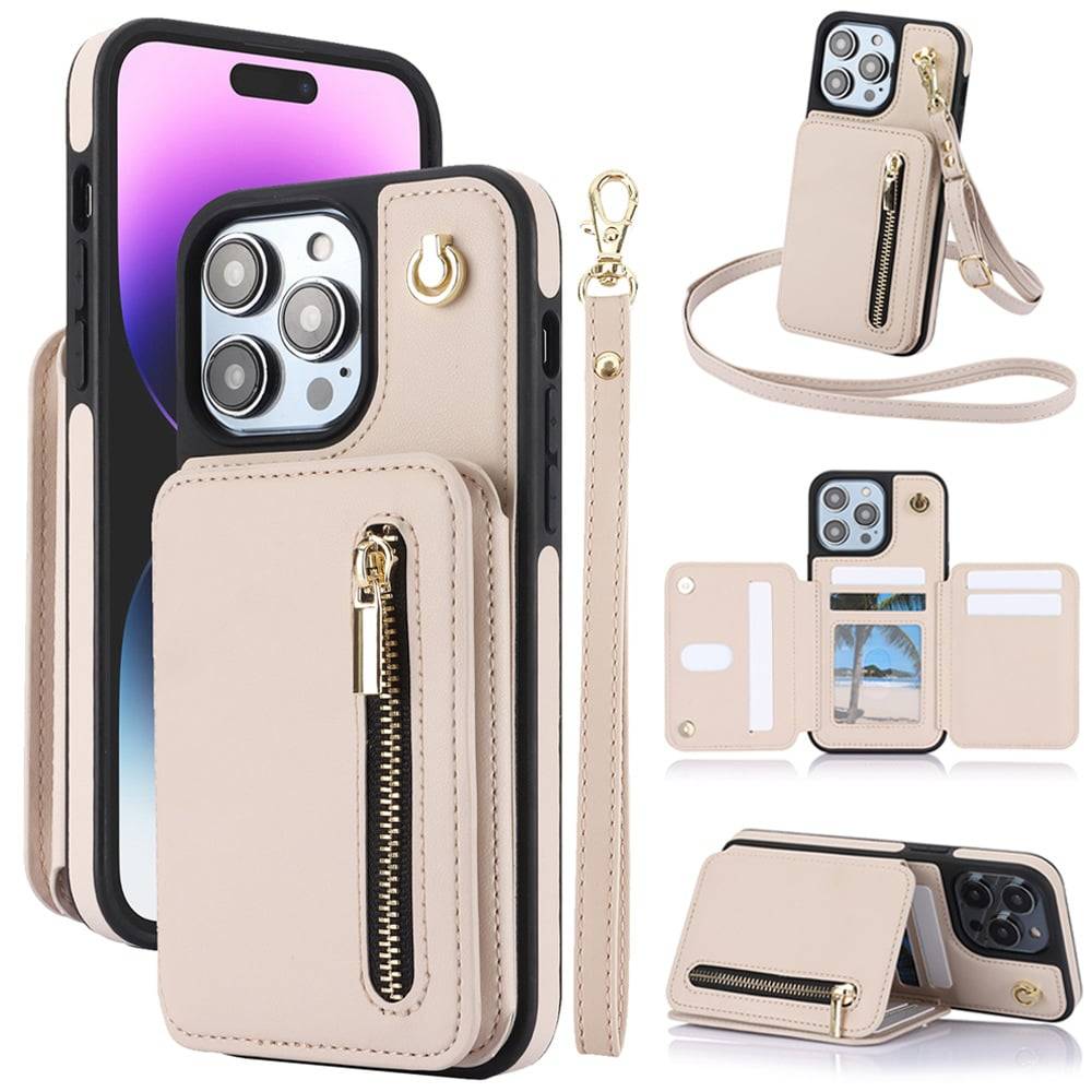 🔥Card Slot Phone Case with Zipper Pocket Kickstand Purse Hand Strap Cover for iPhone/Samsung