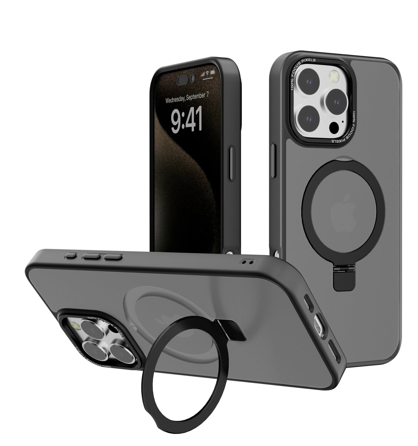 Designed for iPhone Case with 360° Rotatable & Magnetic Ring Stand [Compatible with Magsafe] Translucent Phone Case