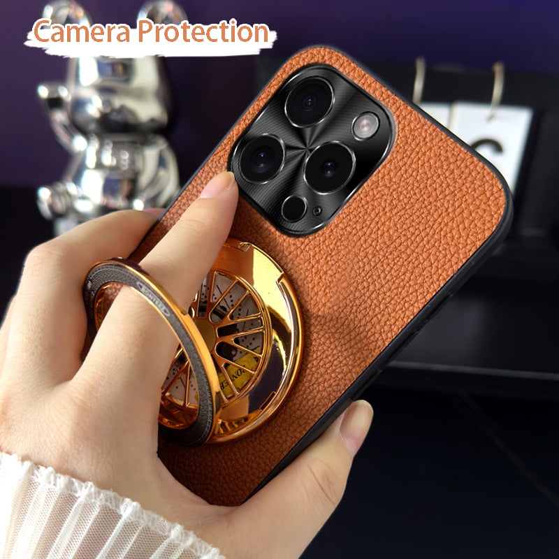Lychee Leather Pattern Stand Phone Case