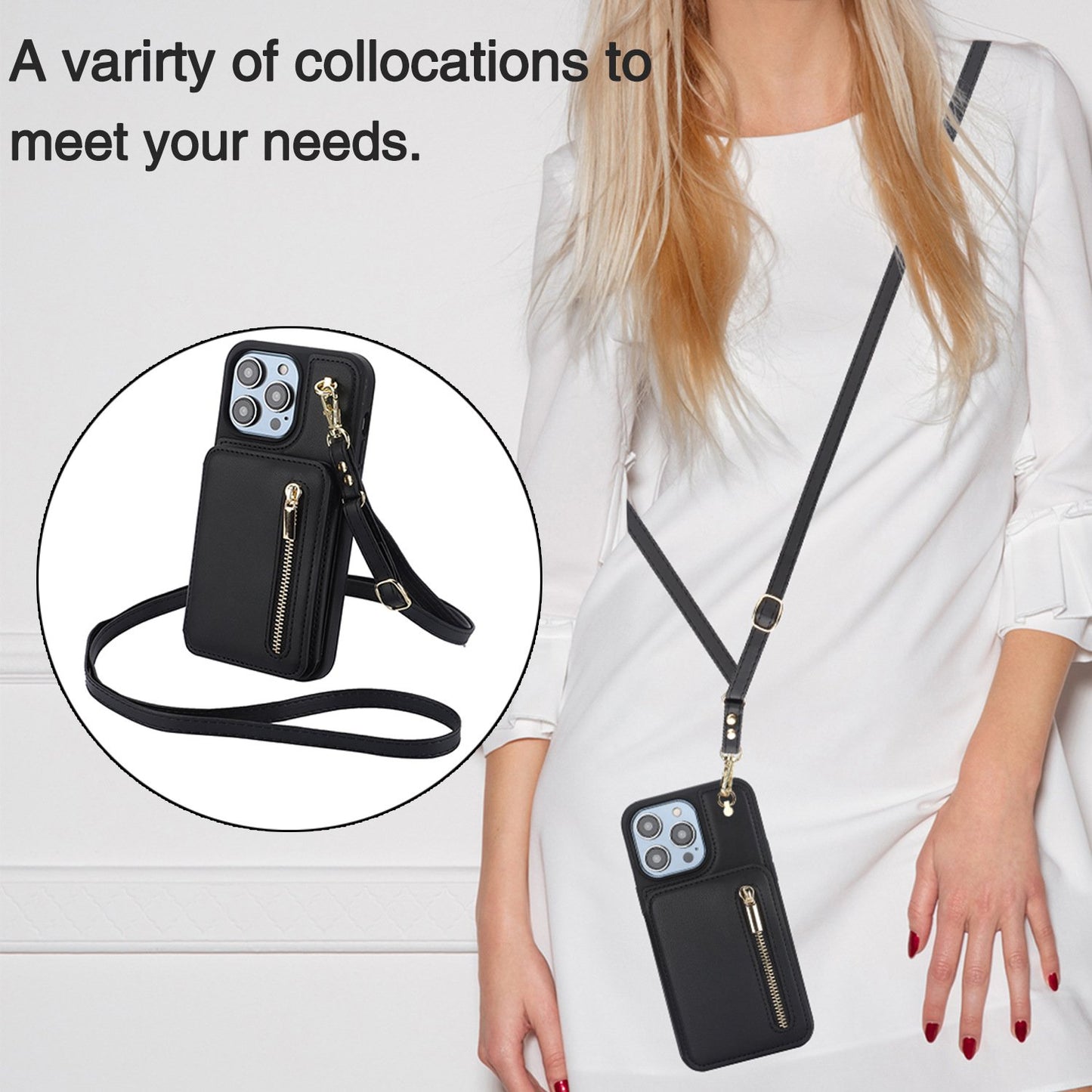 🔥Card Slot Phone Case with Zipper Pocket Kickstand Purse Hand Strap Cover for iPhone/Samsung