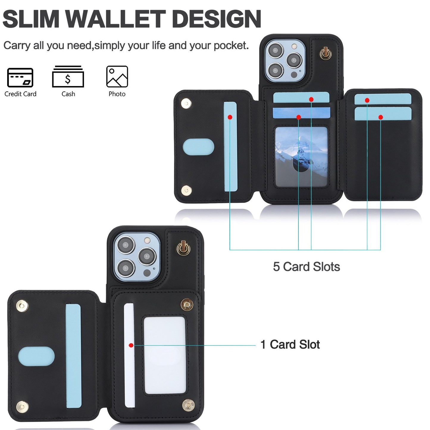 🔥Card Slot Phone Case with Zipper Pocket Kickstand Purse Hand Strap Cover for iPhone/Samsung