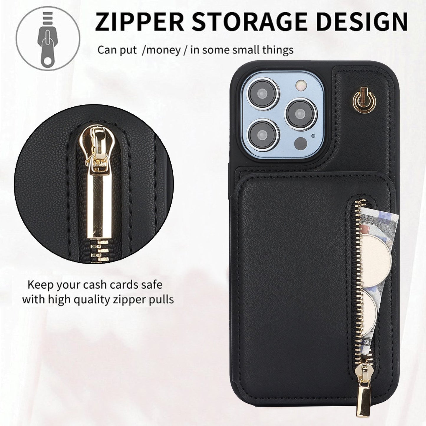 🔥Card Slot Phone Case with Zipper Pocket Kickstand Purse Hand Strap Cover for iPhone/Samsung