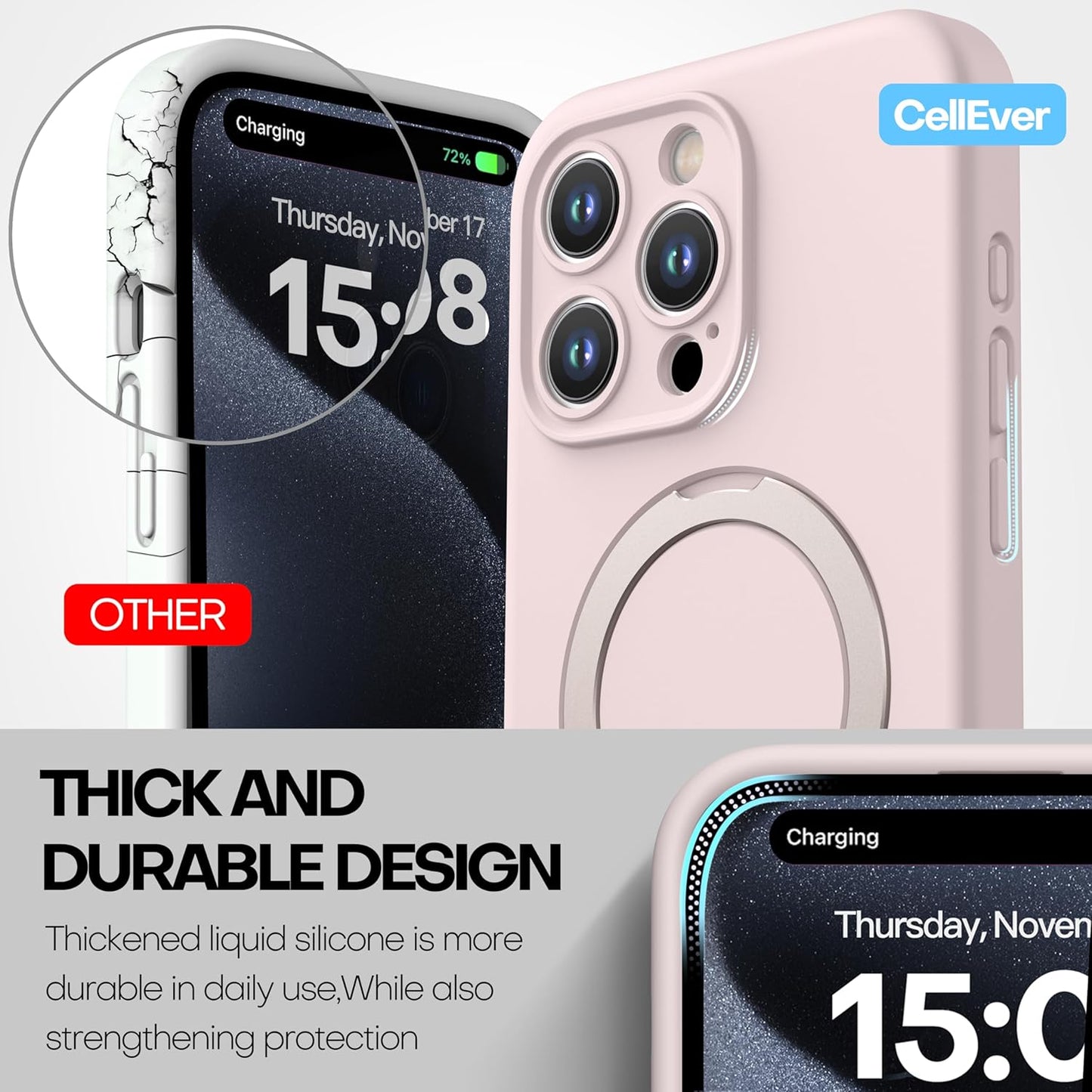 Apple Liquid Silicone Ring Phone Case with Magnetic Kickstand – Unmatched Protection and Seamless MagSafe Compatibility