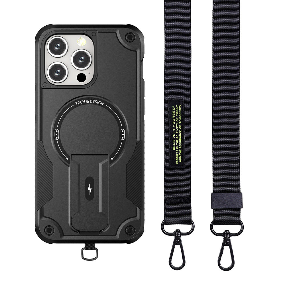 Mecha magnetic invisible holder mobile phone protective case with same style lanyard