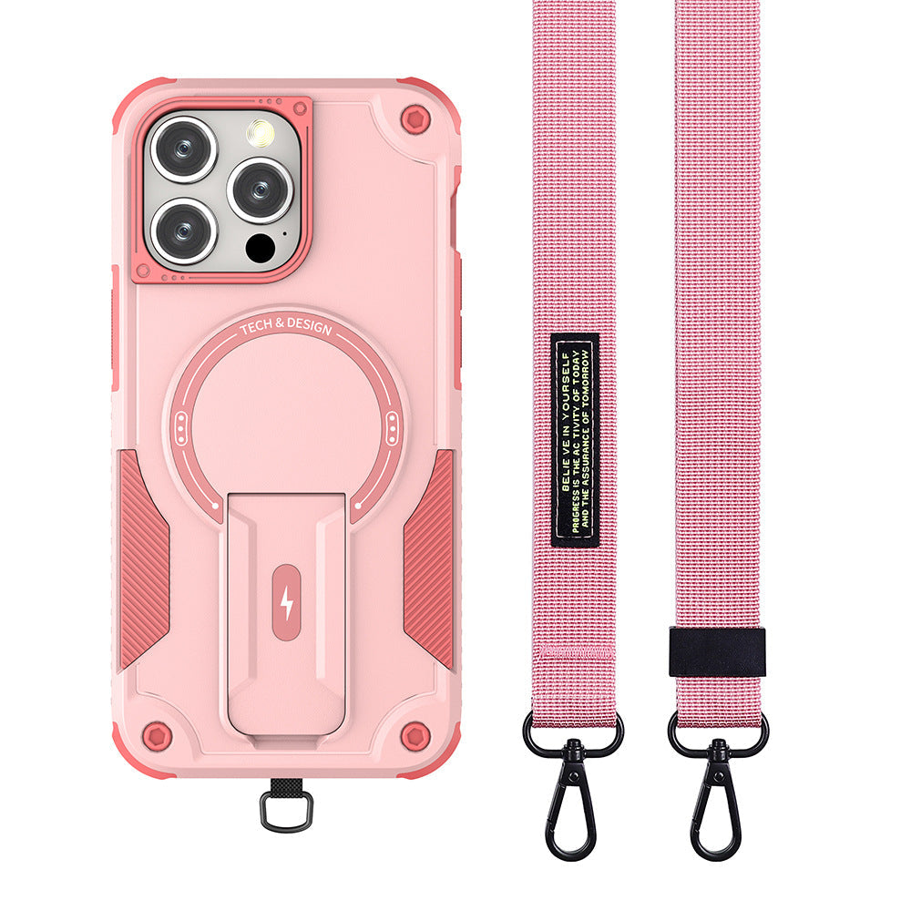 Mecha magnetic invisible holder mobile phone protective case with same style lanyard