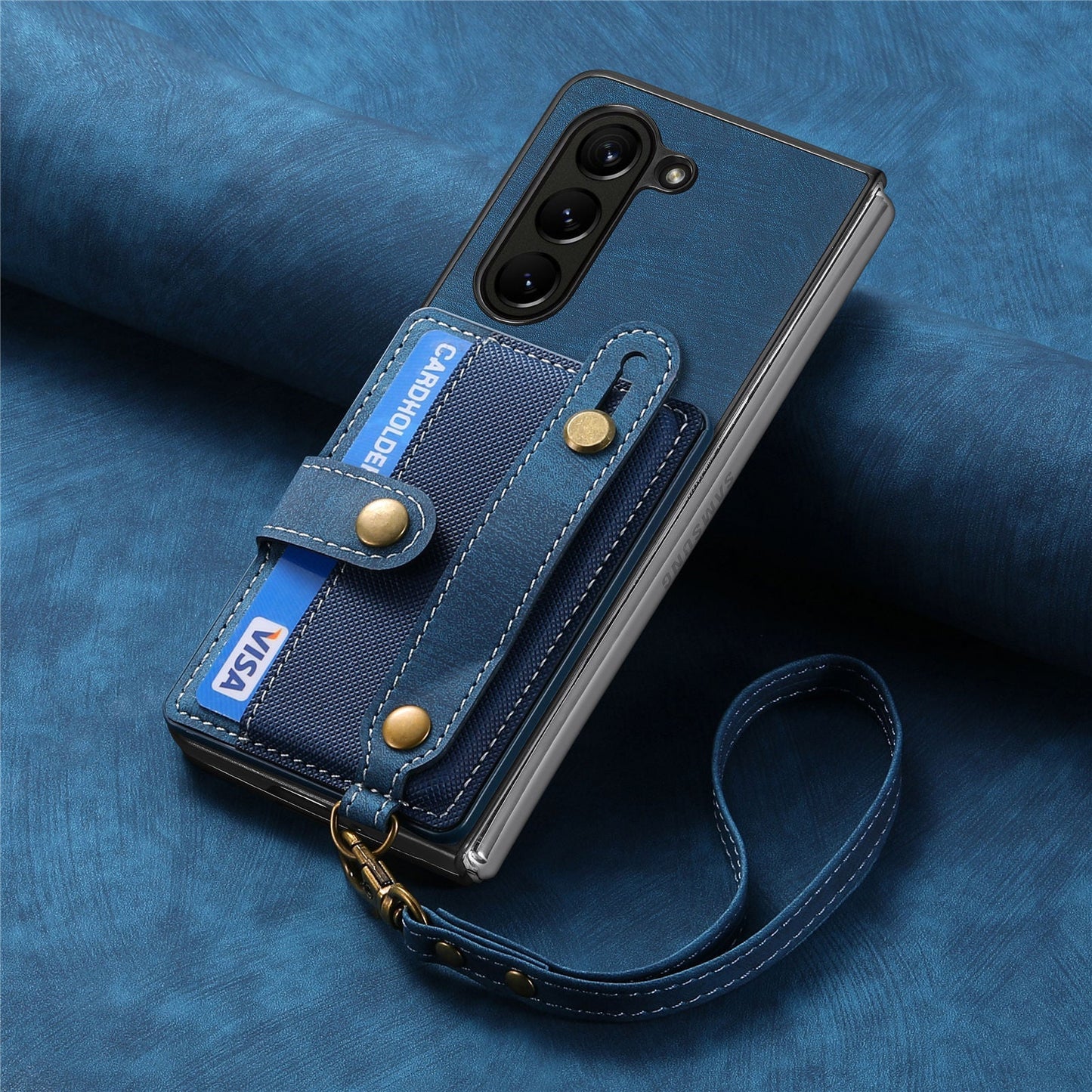 Wristband Lanyard Card Slot Leather Case Samsung Z Fold Phone Case