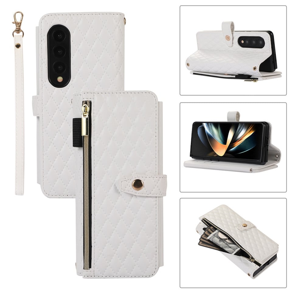 Lanyard Crossbody Rhombic Flip Wallet Case For Samsung Galaxy Z Fold4 Fold3 5G