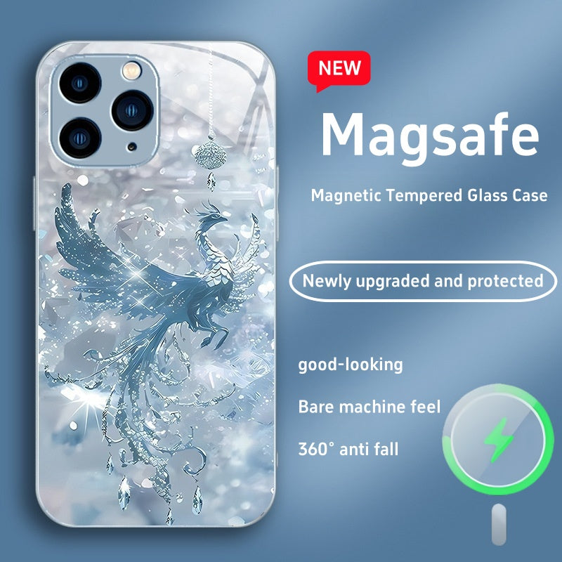 Shiny Phoenix Magsafe Tempered Glass Phone Case