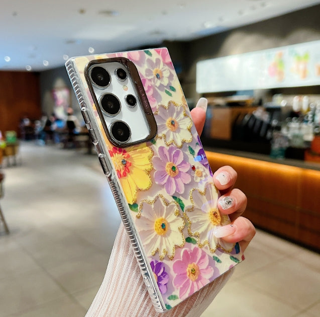 Luxurious Rhinestone Oil Painting Flowers Case For Samsung