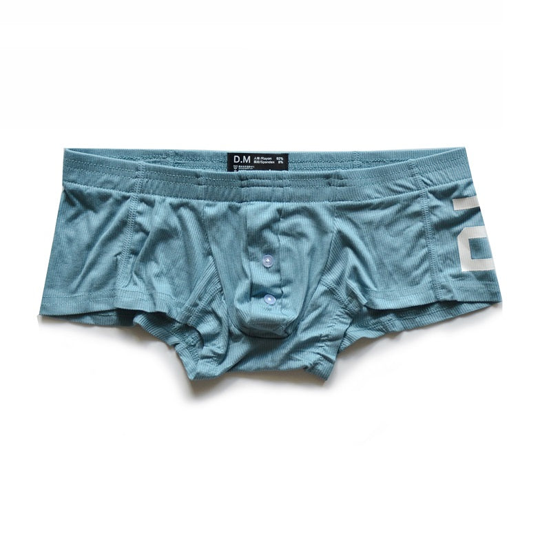 Men's sexy simple boxer briefs solid color button convex bag boxer briefs