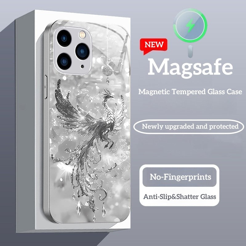Shiny Phoenix Magsafe Tempered Glass Phone Case