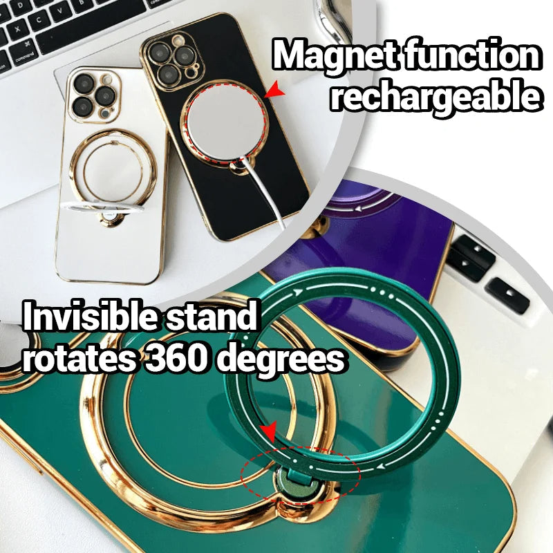 Electroplated Solid Color Rotating Stand Mobile Phone Case