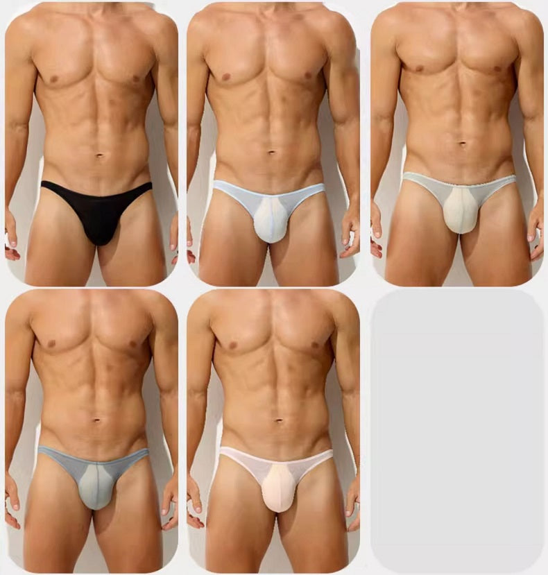 Men's Ultra-Thin Ice Silk U-Convex Pouch Sexy Transparent Mesh Thong