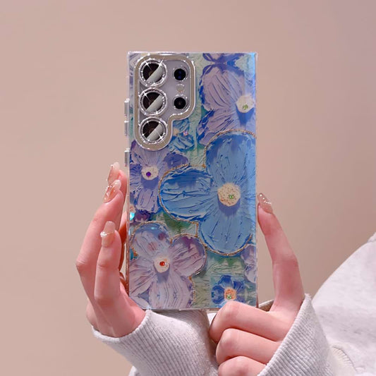 Ins Hot Oil Painting Flower Samsung Case with Lens Protector Film