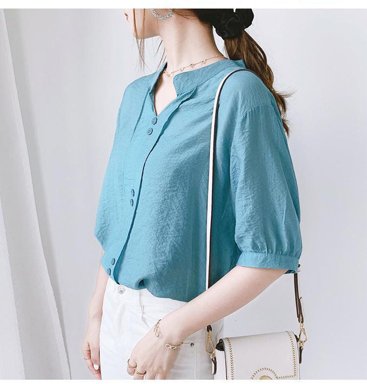 Thin Shirt Loose V-neck Chiffon Backless Sando Top