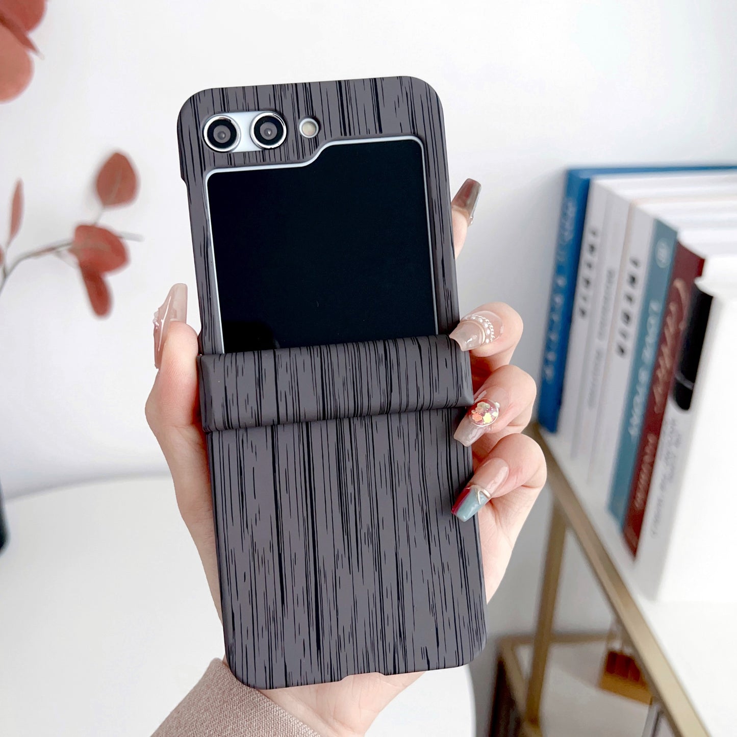 Simple Wood Grain Folding Screen Case For Samsung Z Flip3/4/5