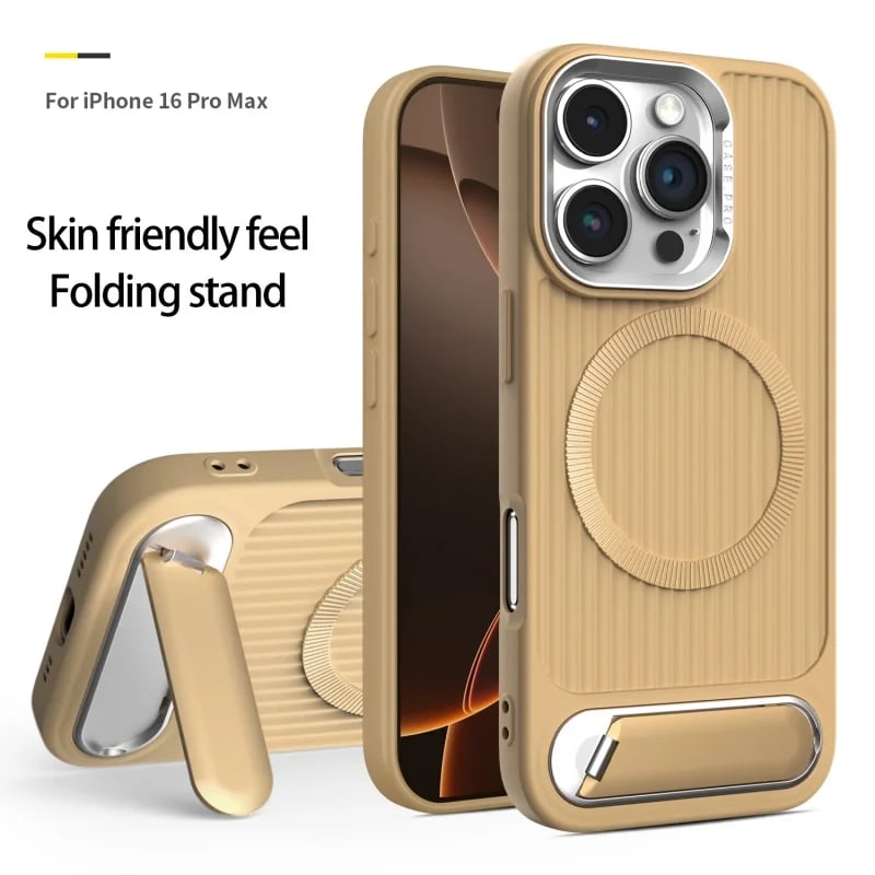 Luxury Stripe With Folding Bracket Plain Phone Case For iPhone