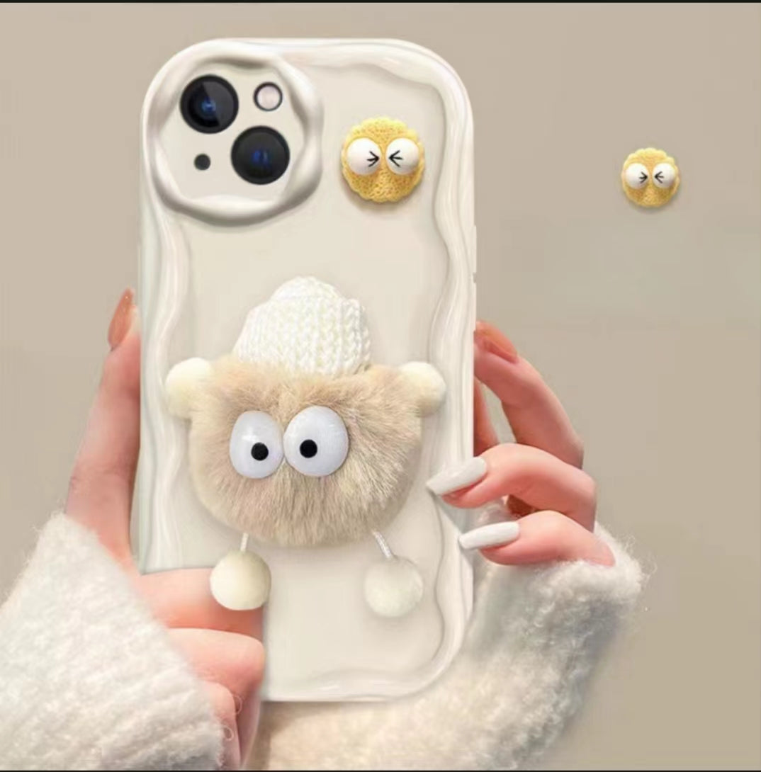 Cute 3D plush briquette doll soft silicone mobile phone  case