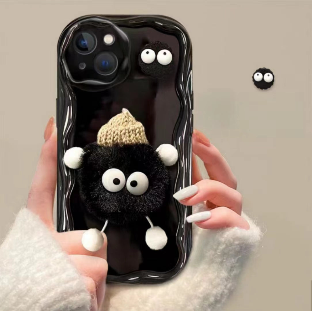 Cute 3D plush briquette doll soft silicone mobile phone  case