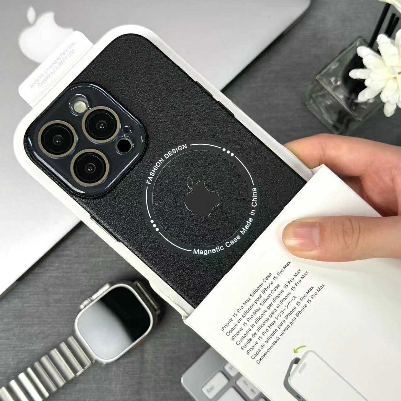 Luxury Goggles Litchi Pattern Magnetic Leather Case For iPhone