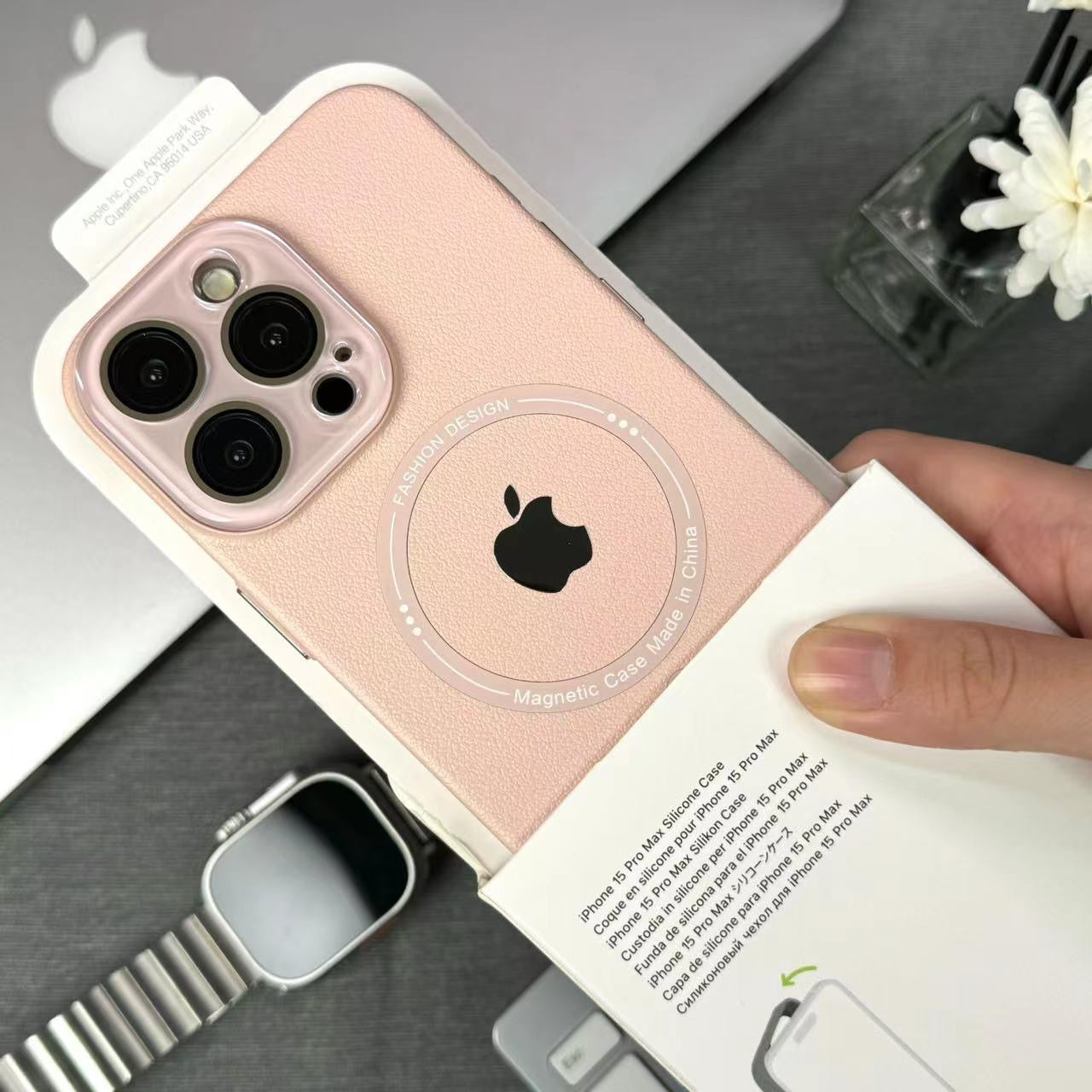 Luxury Goggles Litchi Pattern Magnetic Leather Case For iPhone