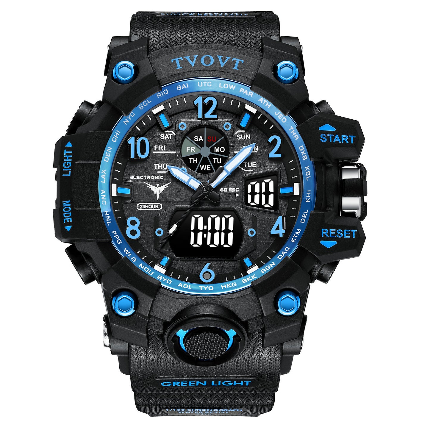 Men's TVOVT Waterproof Double Dial Led Sport Watch