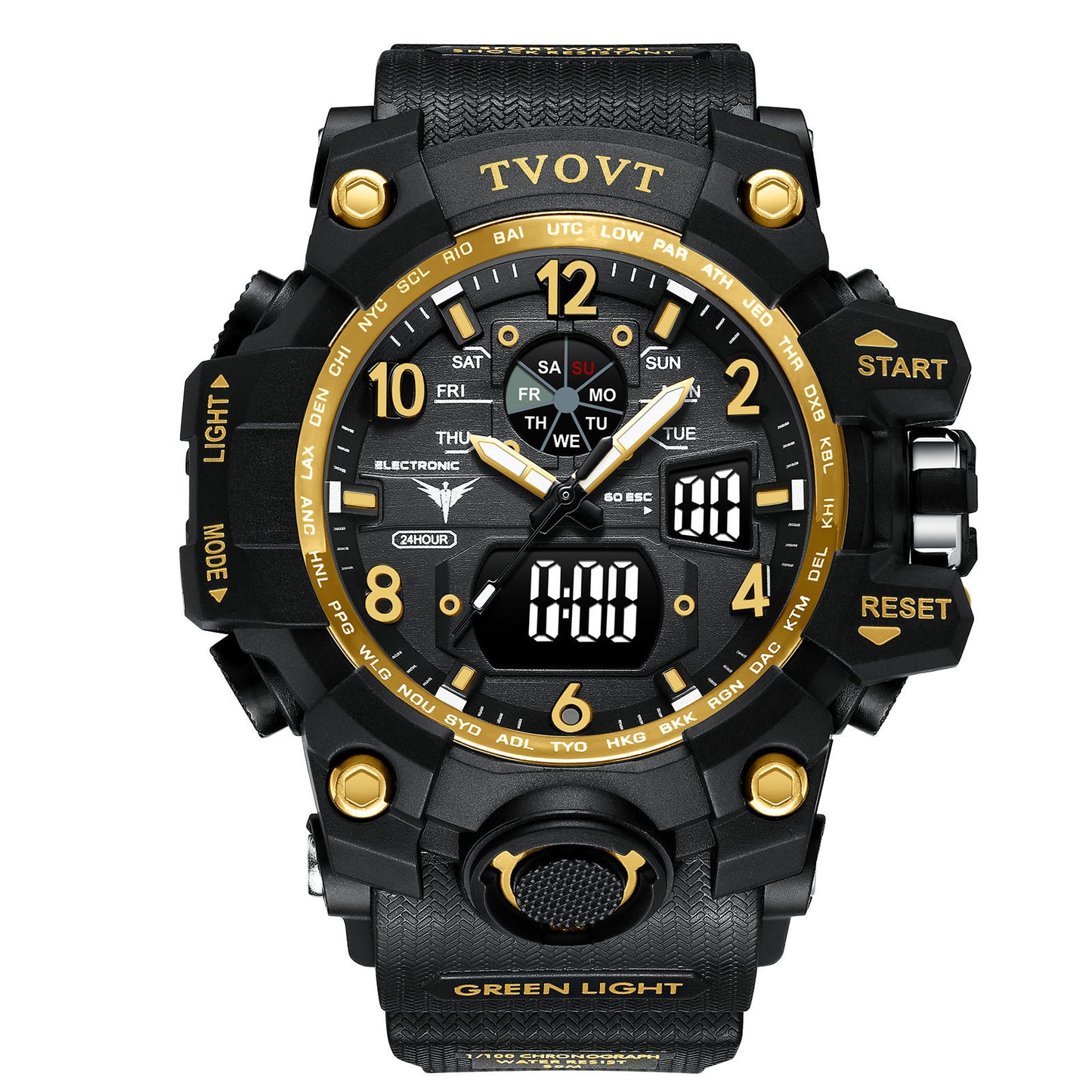 Men's TVOVT Waterproof Double Dial Led Sport Watch