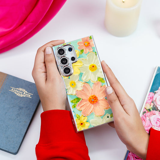 Luxury Rhinestone Oil Painting Flower Case - Samsung