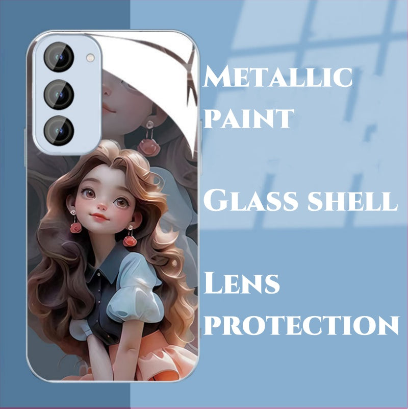 Creative three-dimensional curly hair girl all-inclusive glass phone case