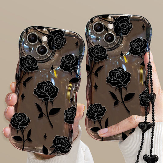 Compatible with iPhone 14/15/16 mobile phone case, cute rose flower, cool black solid color design