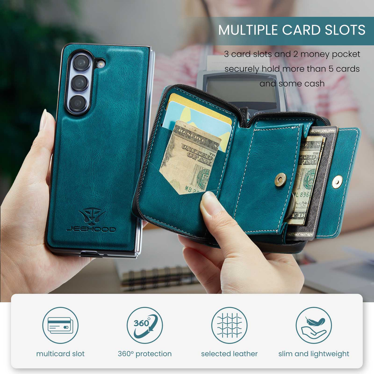 Suitable for Samsung ZFold5 Magnetic Split Zipper Wallet Phone Case