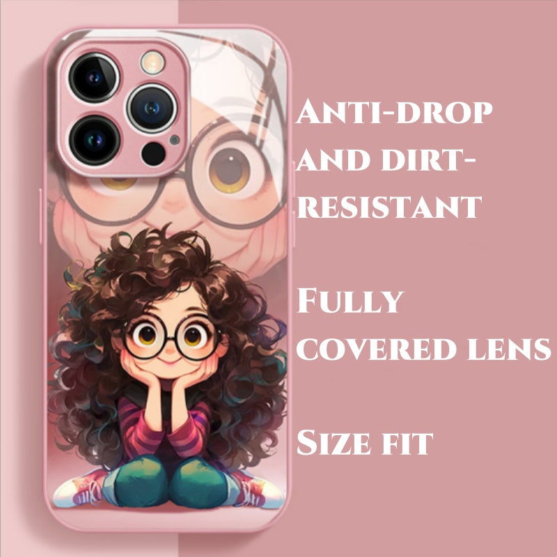 Curly Hair Glasses Girl Liquid Glasses Cartoon Phone Case