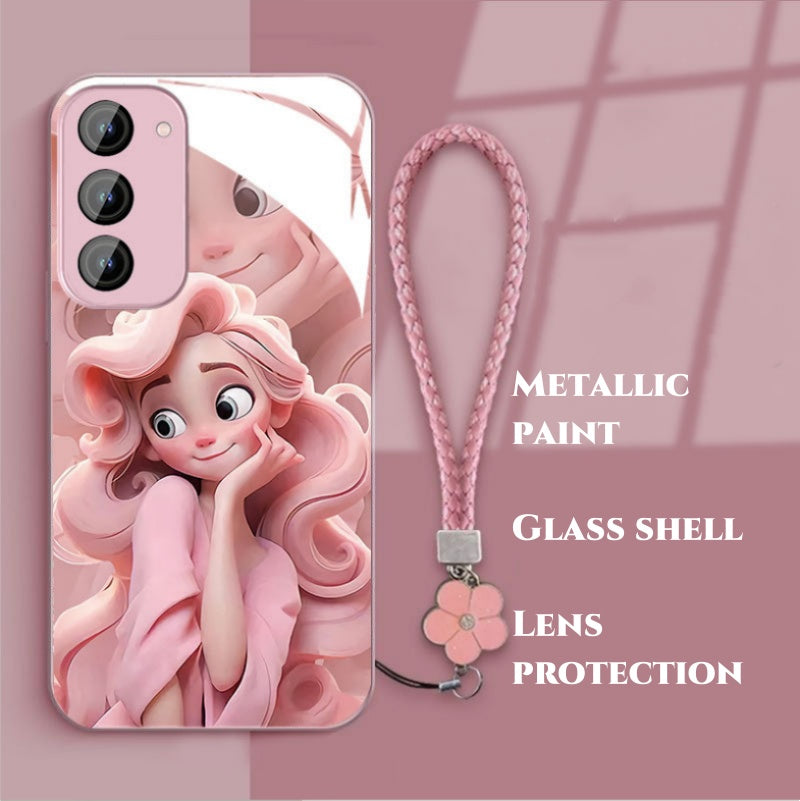 Creative three-dimensional curly hair girl all-inclusive glass phone case