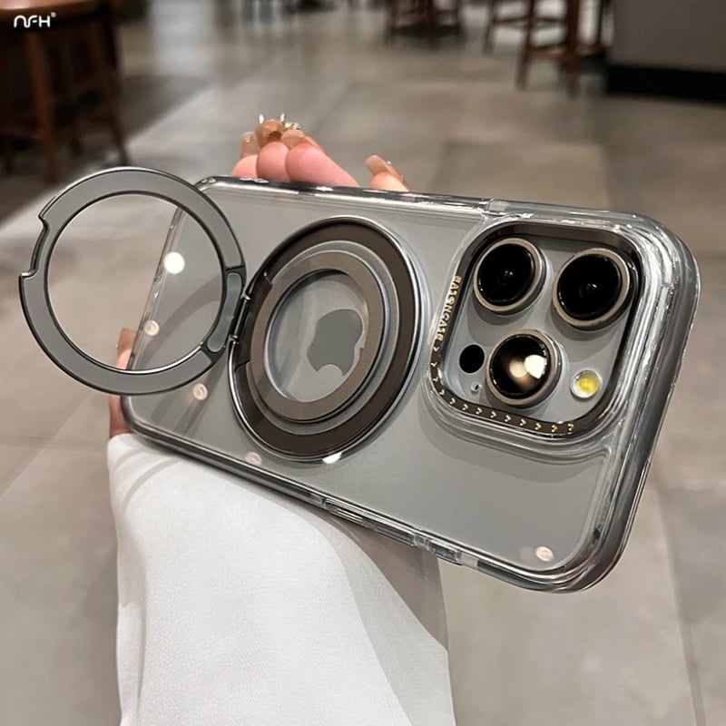 Luxury Magsafe Magnetic Transparent 360°Rotating Holder Stand Phone Case