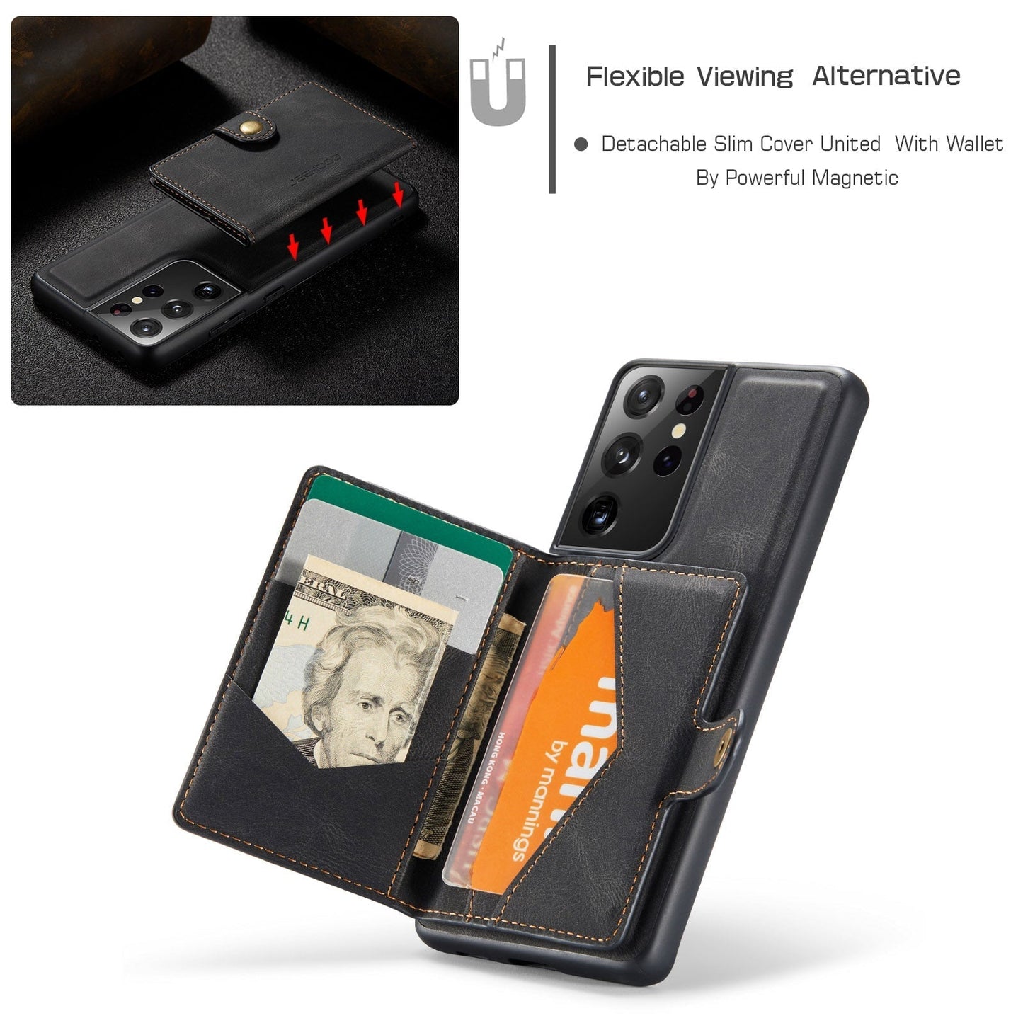 2 in 1 Magnetic Wallet Case For Samsung Galaxy S