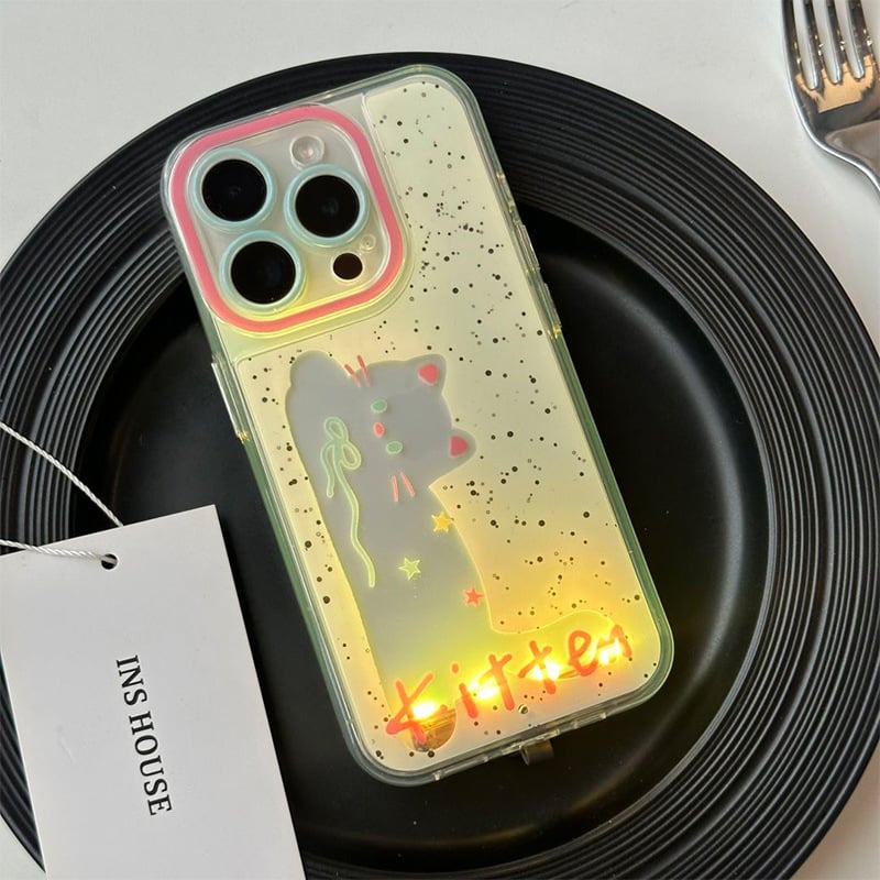 🔥HOT SALE🔥Glowing ink-splashing cat cases, suitable for iPhone 11/12/13/14/15, new style of personalized cartoon trend