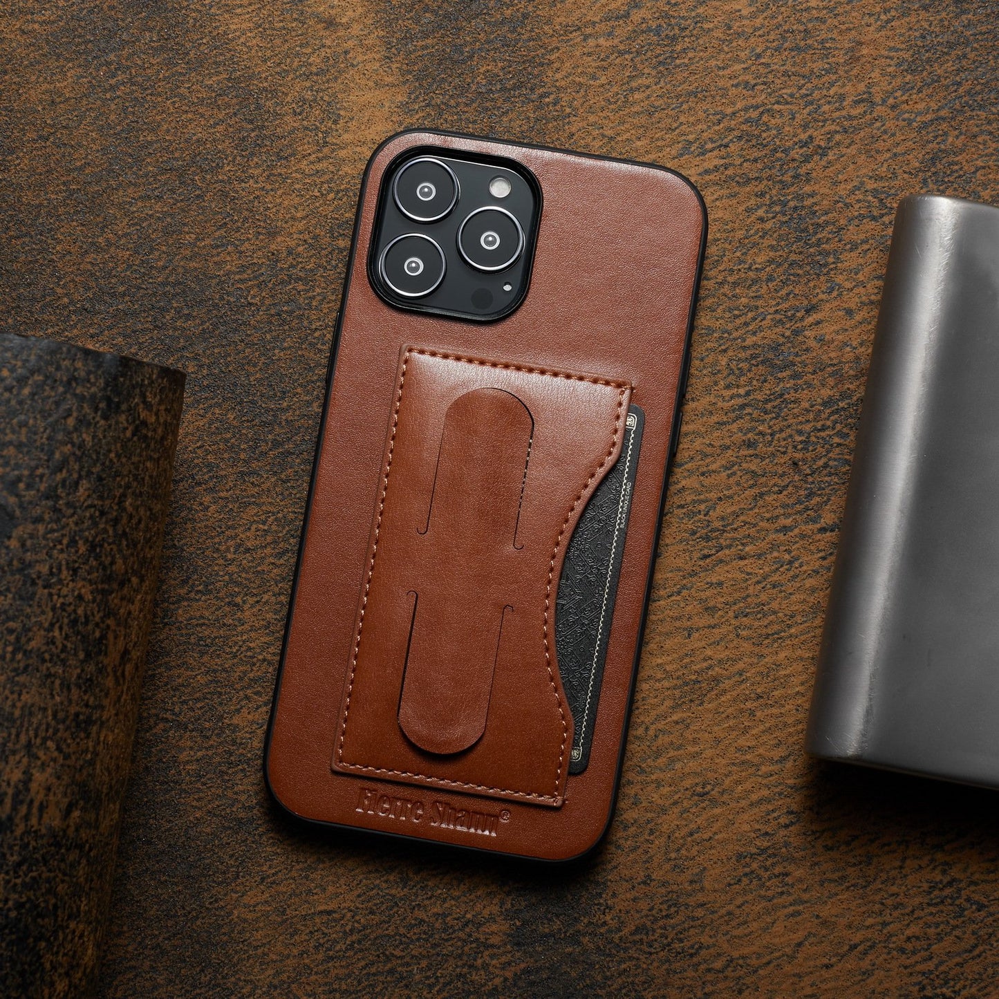 Leather Invisible Stand iPhone Case with Card Slots