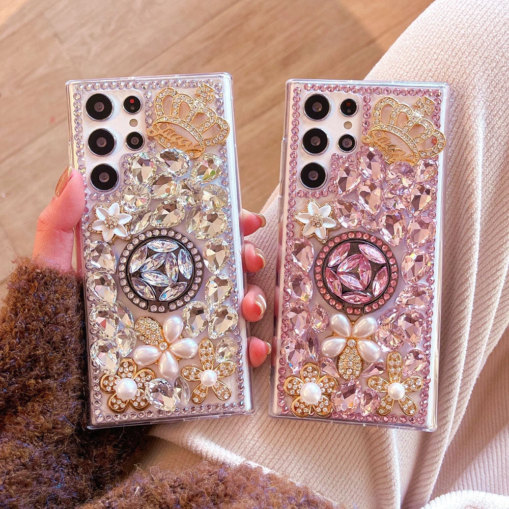 Handmade Luxury High-End Rhinestone Crown Ring Phone Case For Samsung Galaxy