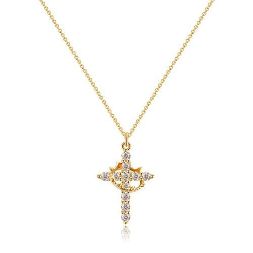 🎄Christmas Pre-sale🎁Paved Cross Rotated Crown Necklace
