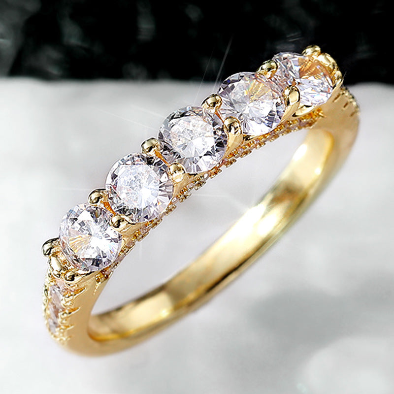 Five Stone Round Cut Sterling Silver Wedding Band