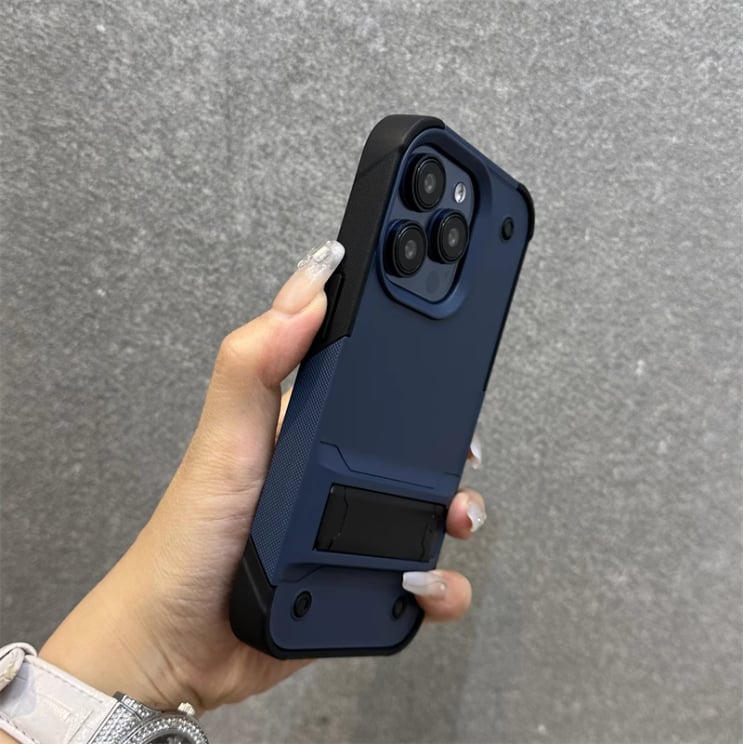 Premium Solid Color Phone Case with Built-in Stand, Enhanced Drop Protection & Raised Edges for Camera and Screen