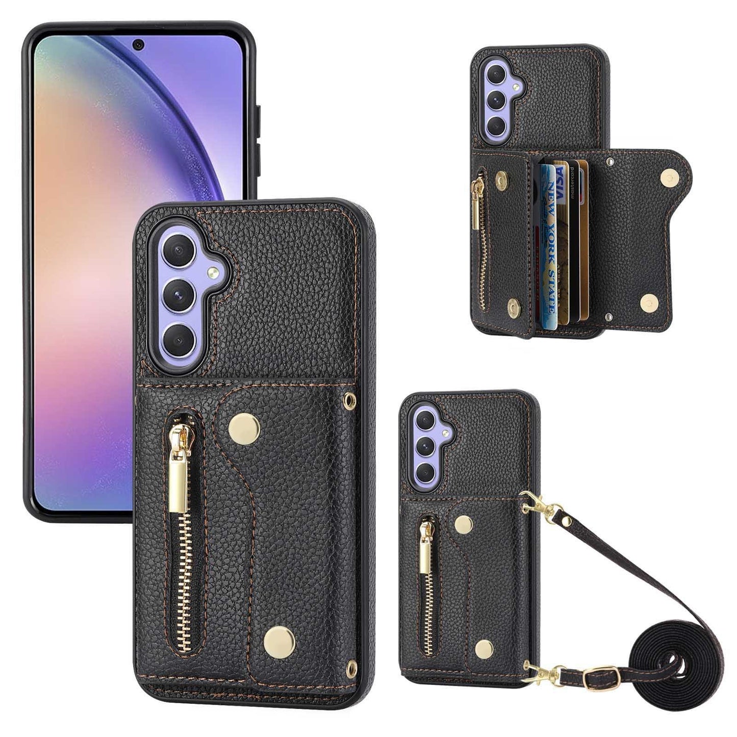 Accordion Zipper Card Holder Crossbody Phone Case For Samsung A55