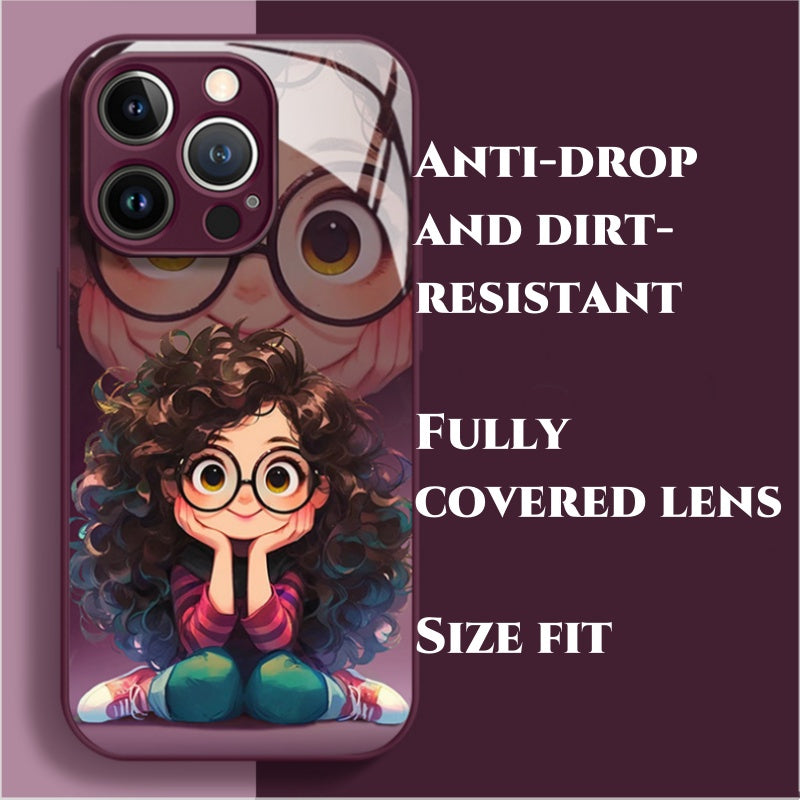 Curly Hair Glasses Girl Liquid Glasses Cartoon Phone Case